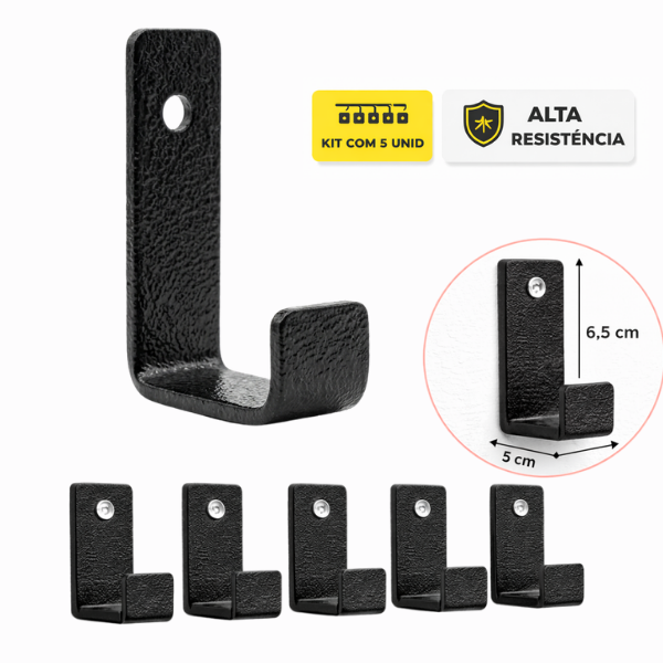 Kit 5 Ganchos de Parede Reforçados em Aço