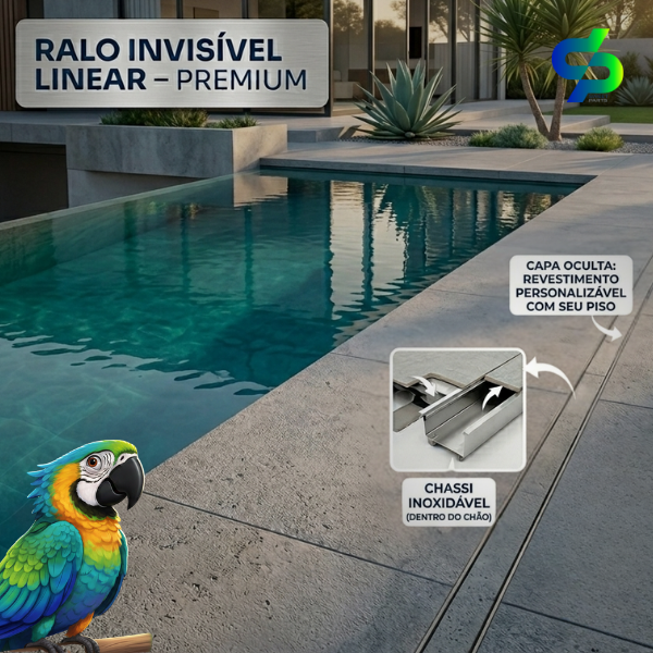 Ralo Linear Oculto Inox 100cm Canaleta Invisível Para Piscina