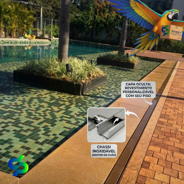 Ralo Linear Oculto Inox 100cm Canaleta Invisível Para Piscina