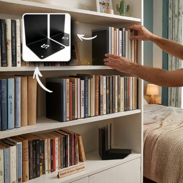 Bibliocanto Em L Suporte Livro Apoio Lateral Cor Preto 1 Par