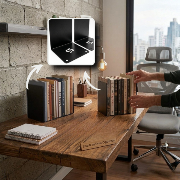 Bibliocanto Em L Suporte Livro Apoio Lateral Cor Preto 1 Par