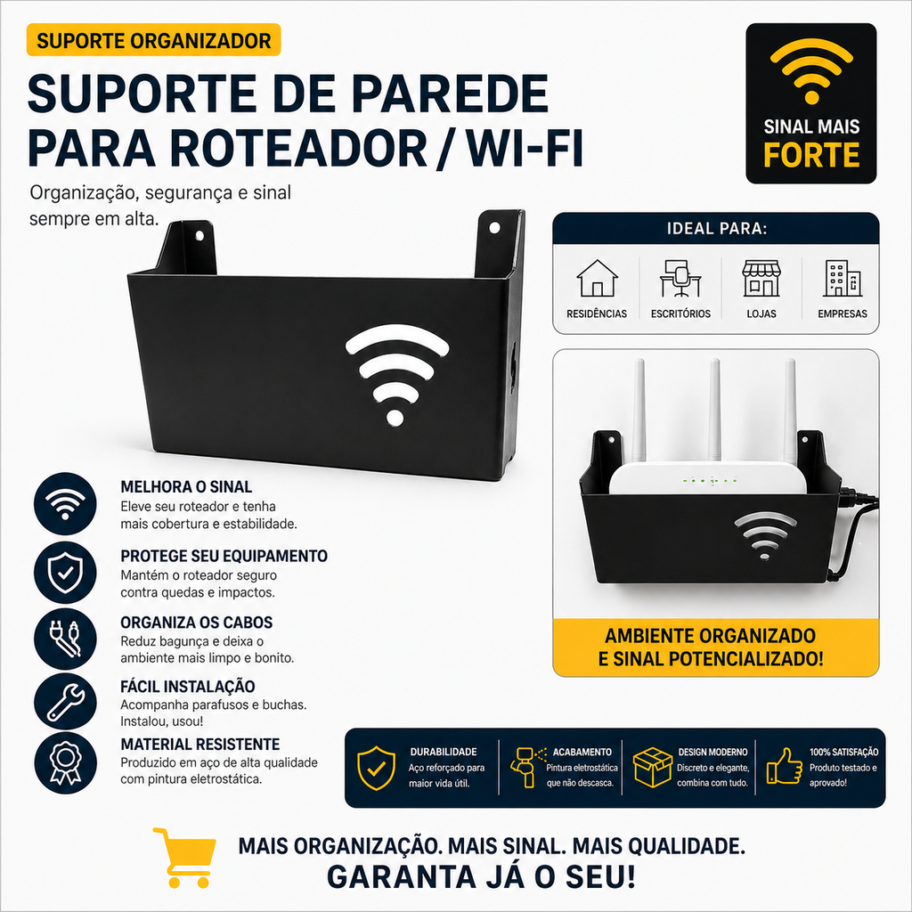 Suporte de Roteador Wi-fi Modem Sem Fio Parede Organizador