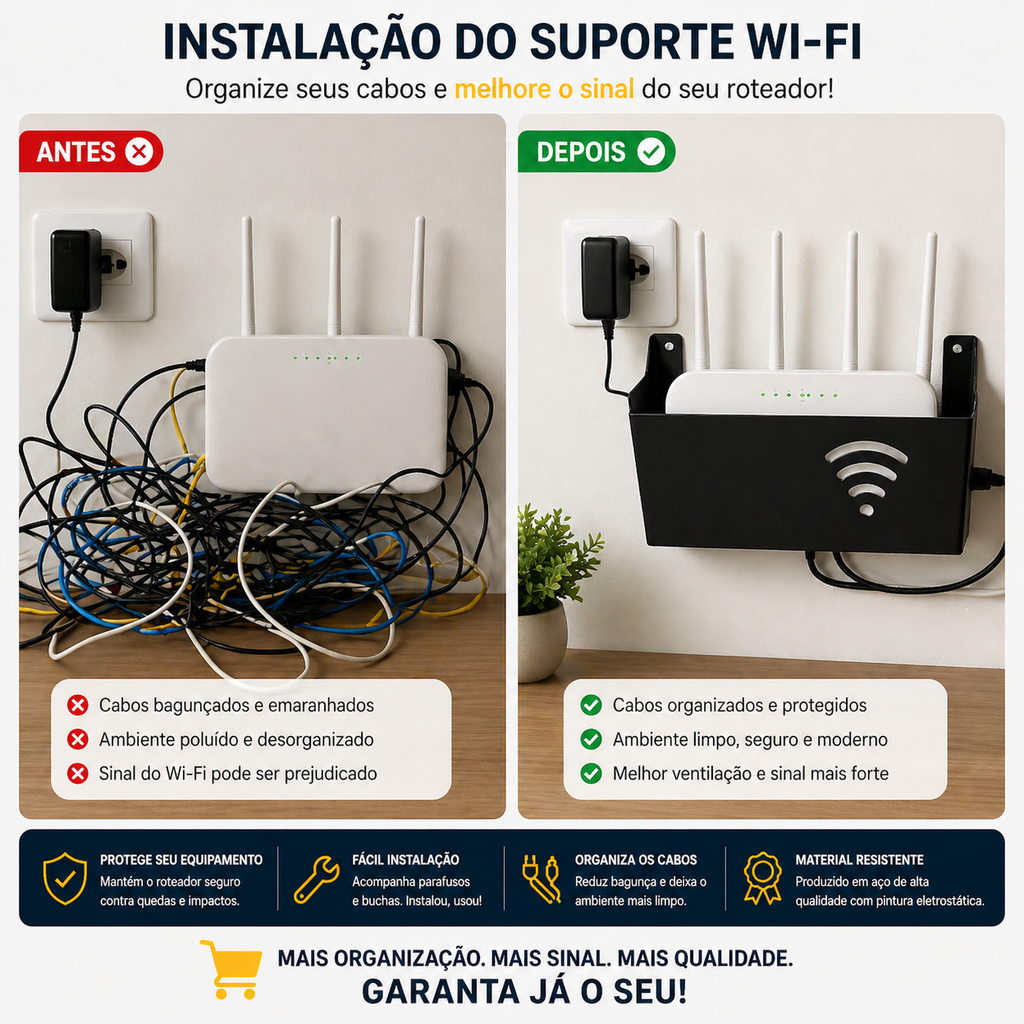 Suporte de Roteador Wi-fi Modem Sem Fio Parede Organizador