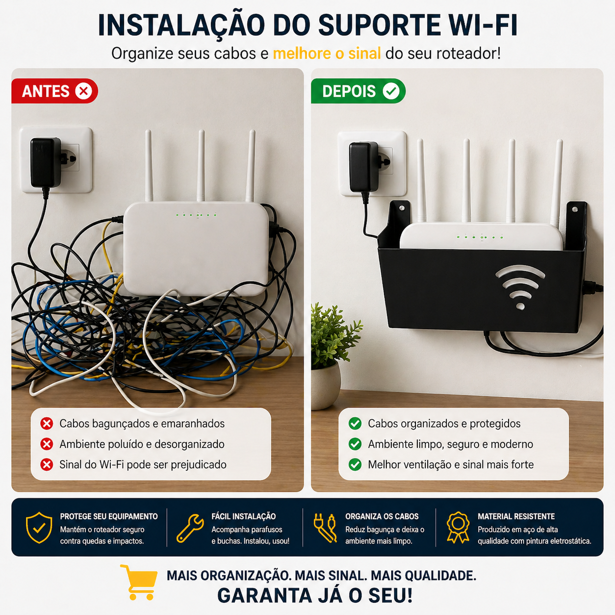 Suporte de Roteador Wi-fi Modem Sem Fio Parede Organizador