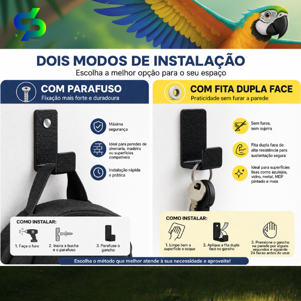 Kit 5 Ganchos de Parede Reforçados em Aço