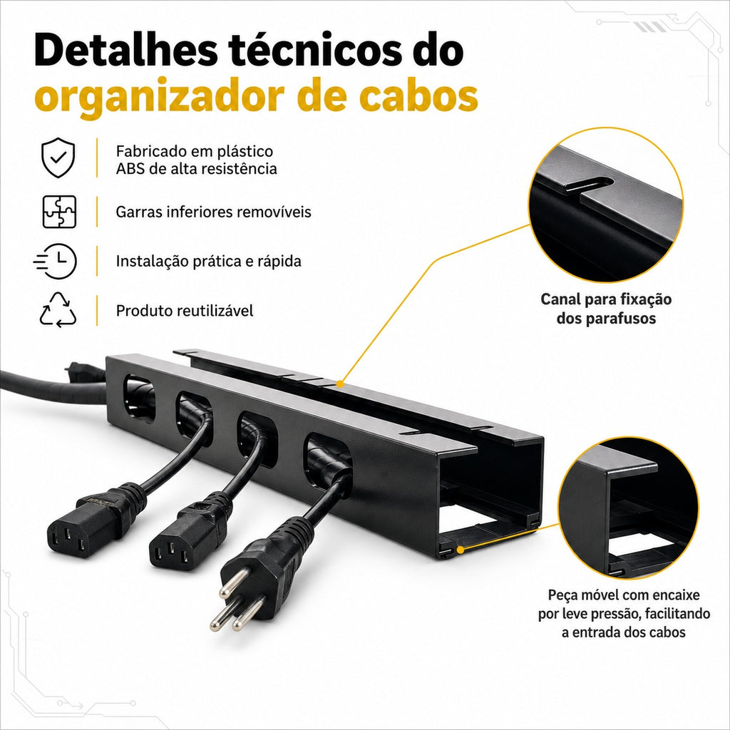 Organizador de Cabos Oculto em Aço Premium