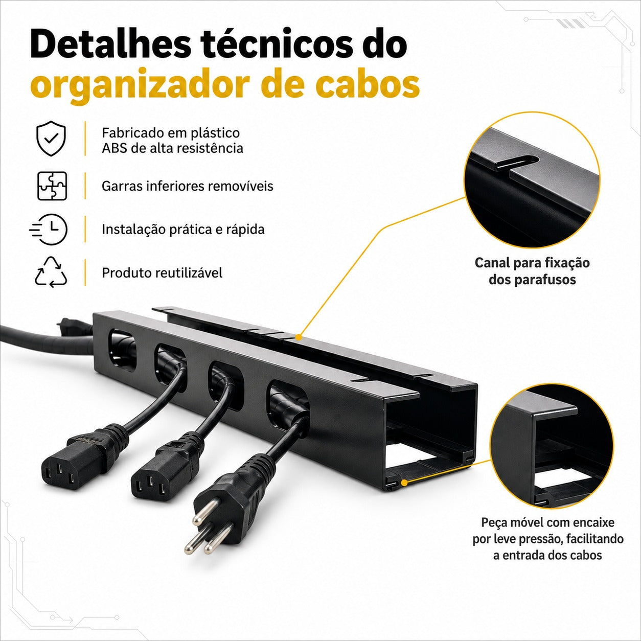 Organizador de Cabos Oculto em Aço Premium